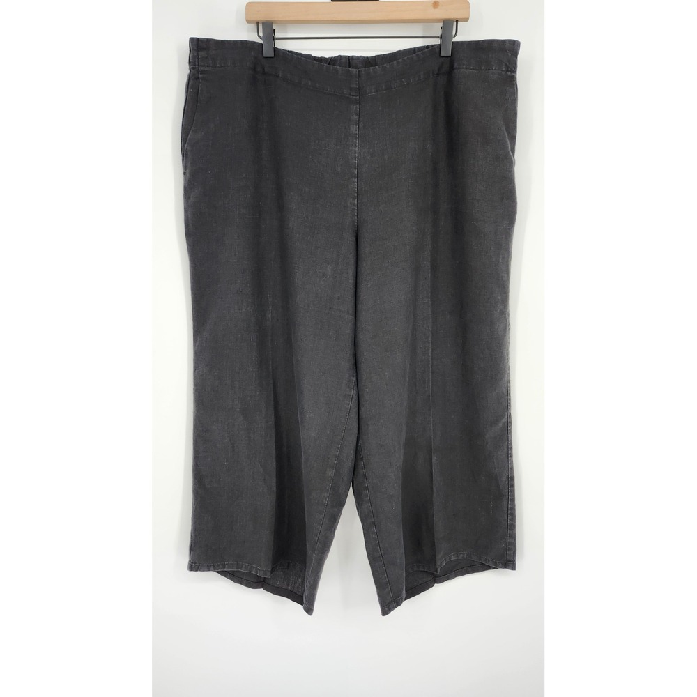 J. Jill Love Linen Womens Wide Leg Pants Size 3X Black Minimalist Lagenlook